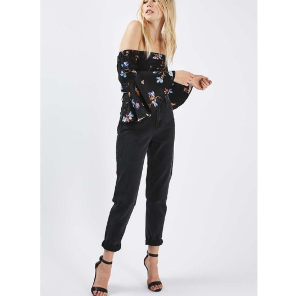 TOPSHOP Off The Shoulder Long Bell Sleeve Blouse Top | Floral